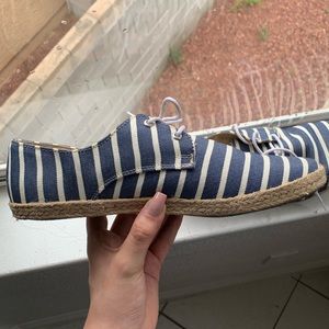 Stripped denim boat shoes